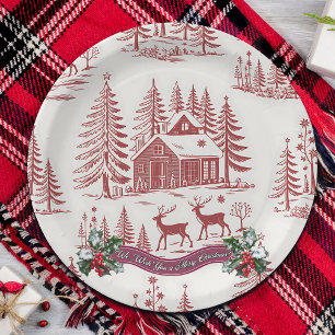 Assiettes En Carton Illustration vintage rennes et maisons Noël