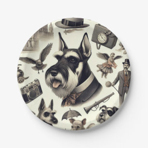 Assiettes En Carton Illustration vintage Schnauzer