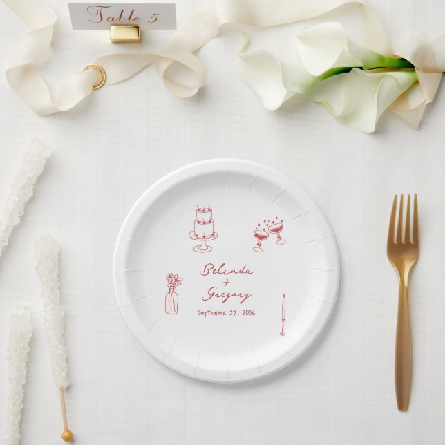 Assiettes En Carton Illustrations de marron dessiné à la main Doodles  (Mariage)
