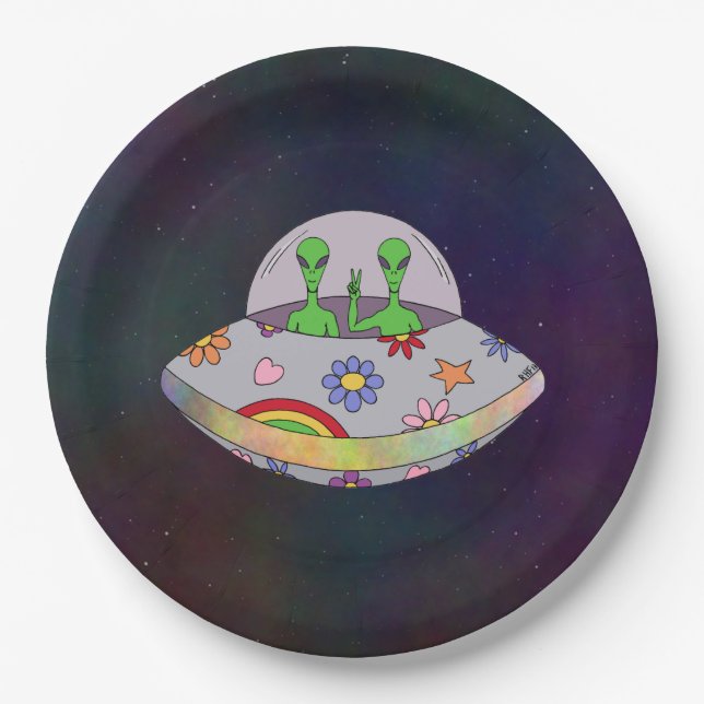 Assiettes En Carton Ils viennent dans l'UFO de paix (Devant)