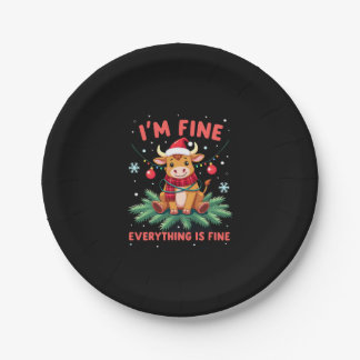 Assiettes En Carton I'm Fine Everything is Fine Christmas Highland Cow