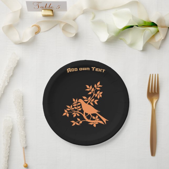 Assiettes En Carton Image d'oiseau avec nid Ajoutez votre propre texte (Mariage)