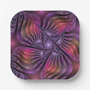 Assiettes En Carton Imaginaire coloré Abstrait Trippy Violet Fractal