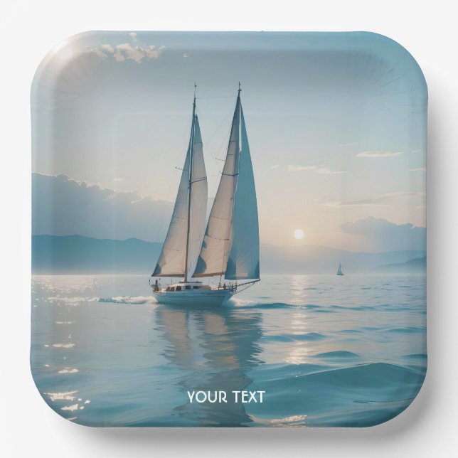 Assiettes En Carton Imaginaire Cute Boat Sea Sun (Recto)
