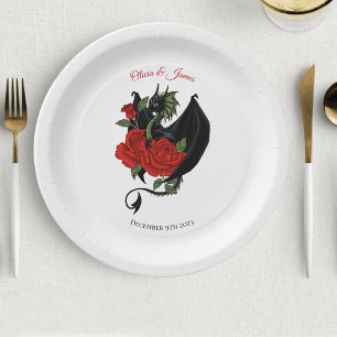 Assiettes En Carton Imaginaire de Roses rouges Dragon Noir