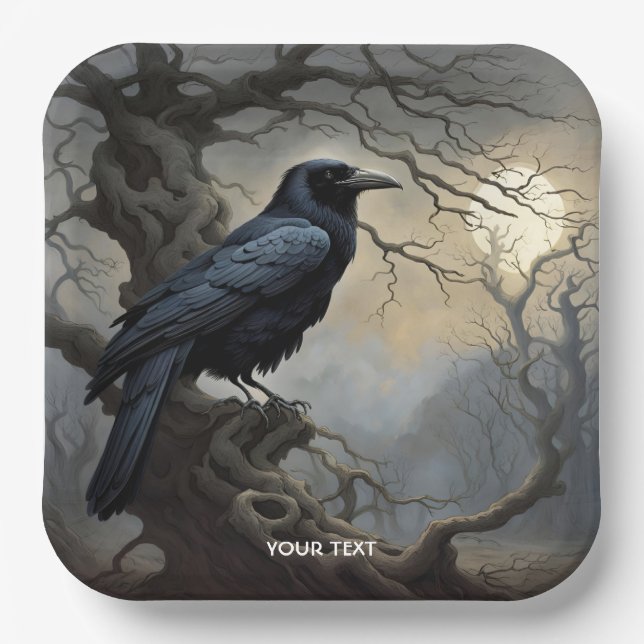 Assiettes En Carton Imaginaire joli Crow Arbre foncé (Recto)