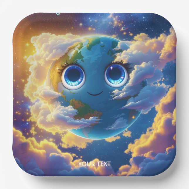 Assiettes En Carton Imaginaire Mignonne Happy Earth Space (Recto)