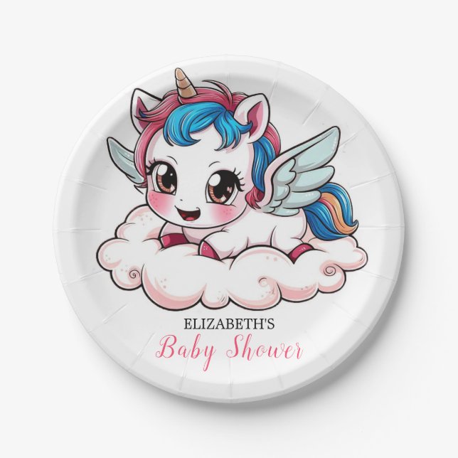 Assiettes En Carton Imaginaire Rainbow Unicorn Baby shower (Devant)