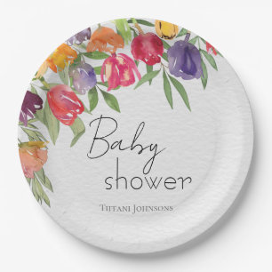 Assiettes En Carton Imaginaire Tulip Baby shower d'inspiration florale
