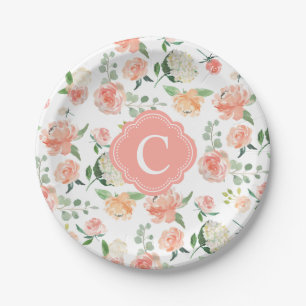 Assiettes En Carton Impression botanique florale avec votre monogramme