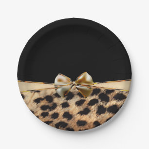 Assiettes En Carton Impression d'animal léopard guépard arc noir et or