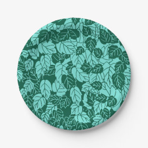 Assiettes En Carton Impression de feuille japonaise, turquoise et aqua