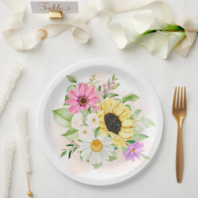 Assiettes En Carton Impression de fleurs  (Mariage)