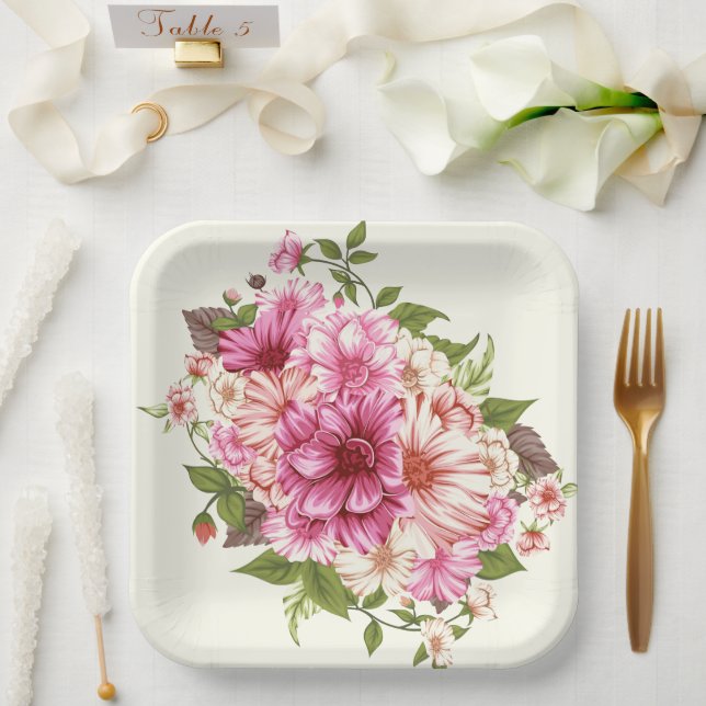 Assiettes En Carton Impression de flux (Mariage)