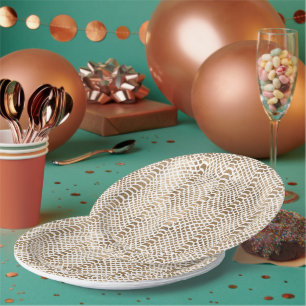 Assiettes En Carton Impression de serpent blanc or