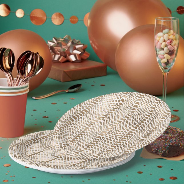Assiettes En Carton Impression de serpent blanc or (Multi)