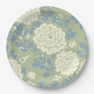 Assiettes En Carton Impression florale de bloc vert bleu