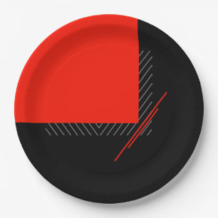 Assiettes En Carton Impression géométrique à rayures rouges, noires, n