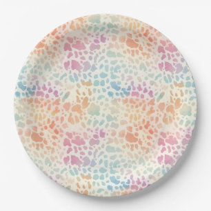 Assiettes En Carton Impression léopard arc-en-ciel pastel à l'aquarell