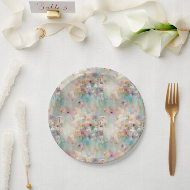 Assiettes En Carton Impressionniste Fleur sauvage Pastel (Mariage)