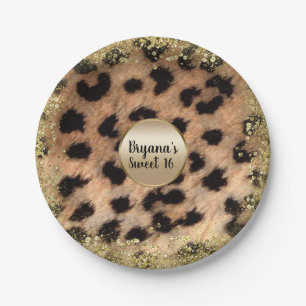 Assiettes En Carton Imprimé animal léopard guépard paillettes or monog