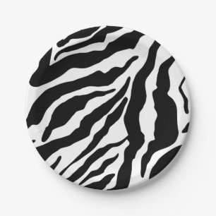 Assiettes En Carton Imprimé animalier à rayures zébrées noir et blanc