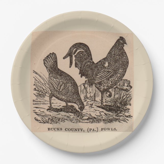 Assiettes En Carton Imprimé au 19e siècle Bucks Comté poulets poulets (Devant)
