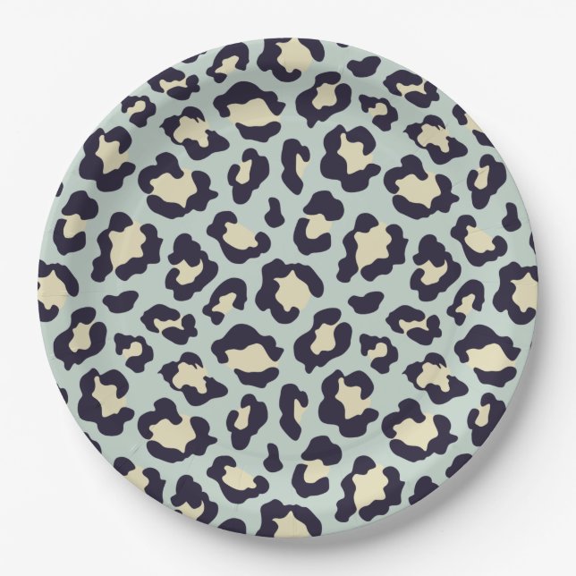 Assiettes En Carton imprimé turquoise Leopard (Devant)