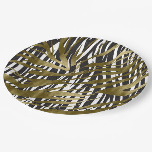 Assiettes En Carton Imprimé zèbre noir et or Safari Chic Glamour