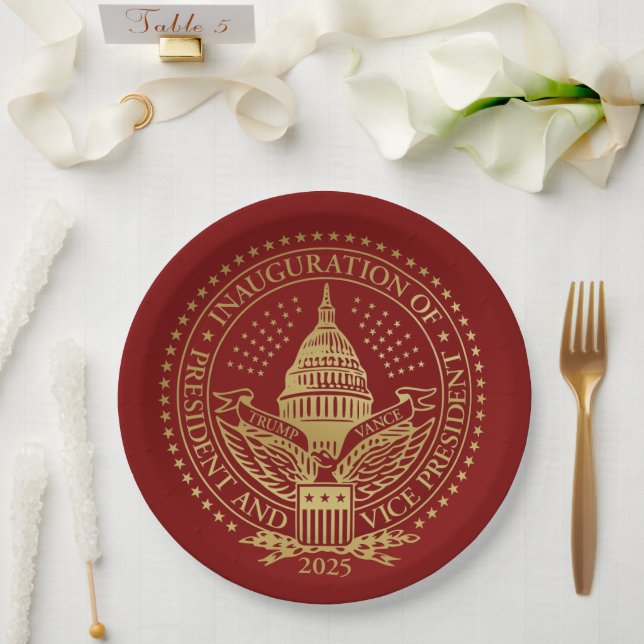 Assiettes En Carton Inauguration du logo inaugural du président Trump  (Mariage)