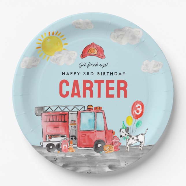 Assiettes En Carton Incendie Camion Anniversaire de enfant pompier (Devant)