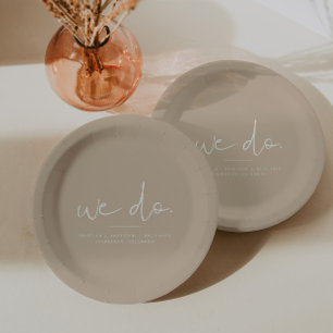 Assiettes En Carton INDIE Moderne Bohême Taupe Beige Nous faisons Mari