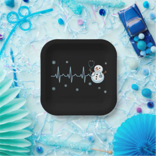 Assiettes En Carton Infirmière au rythme cardiaque Bonhomme de neige N