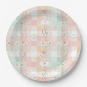 Assiettes En Carton Infirmière pastel à motif à carreaux