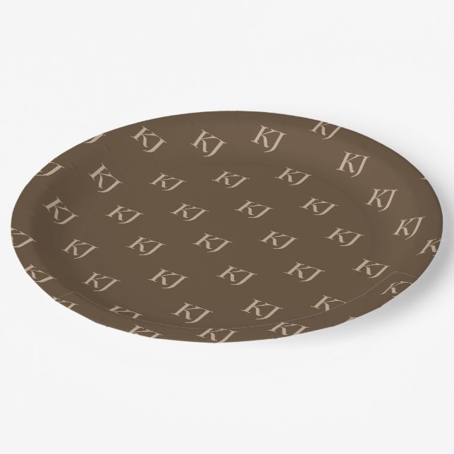 Assiettes En Carton Initiales Brown et beige Motif (Angle)