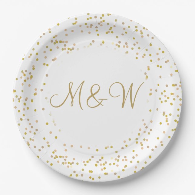 Assiettes En Carton Initiales de monogramme d'or Script Gold Dust (Devant)