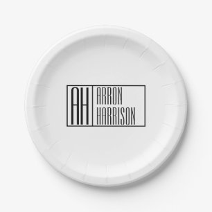 Assiettes En Carton Initiales minimes modernes et logo de nom