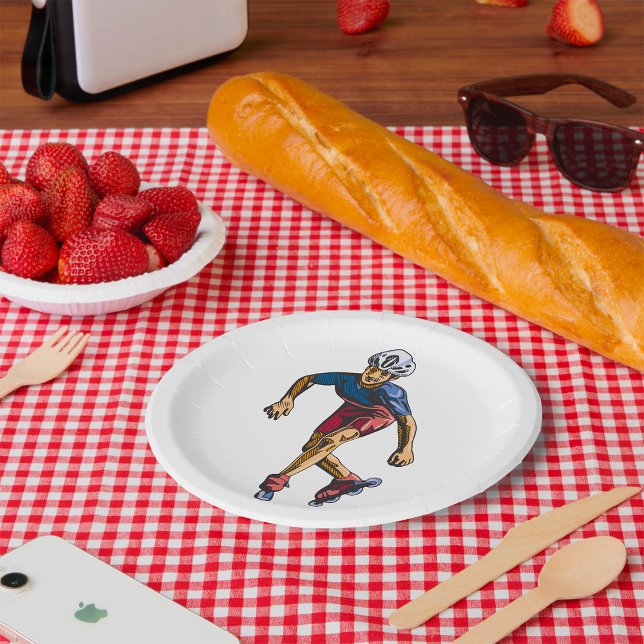 Assiettes En Carton Inline Skater Cool Retro Rollerblading (Créateur téléchargé)