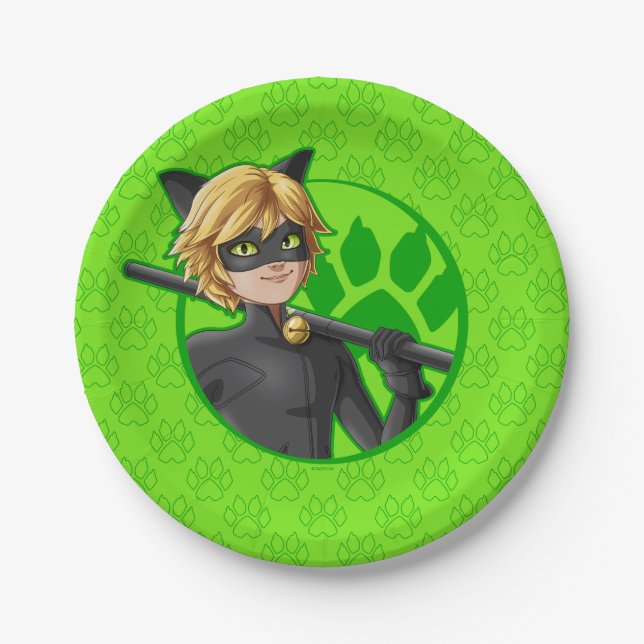 Assiettes En Carton Insigne vert Cat Noir (Devant)