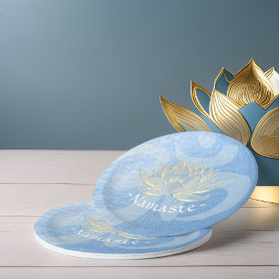 Assiettes En Carton Instructeur de méditation Blue Gold Lotus Yoga Stu