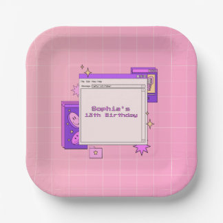 Assiettes En Carton Interface d'ordinateur rétro des années 2000 Y2K F