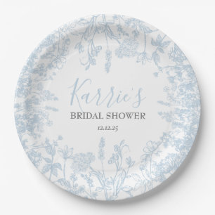 Assiettes En Carton Invitation à la douche nuptiale Florale Blue Chino
