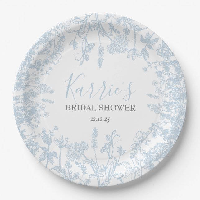 Assiettes En Carton Invitation à la douche nuptiale Florale Blue Chino (Devant)