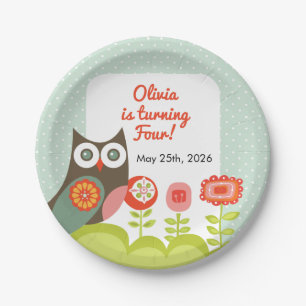 Assiettes En Carton Invitation d'anniversaire de hibou pour les enfant