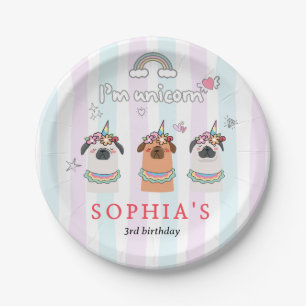 Assiettes En Carton Invitation d'anniversaire de Pug Licorne Magique