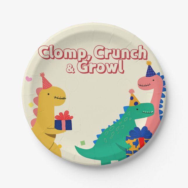 Assiettes En Carton Invitation d'anniversaire Dino-Mite (Devant)