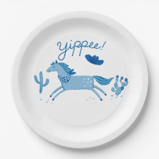 Assiettes En Carton Invitation d'anniversaire Western Pony Bleu