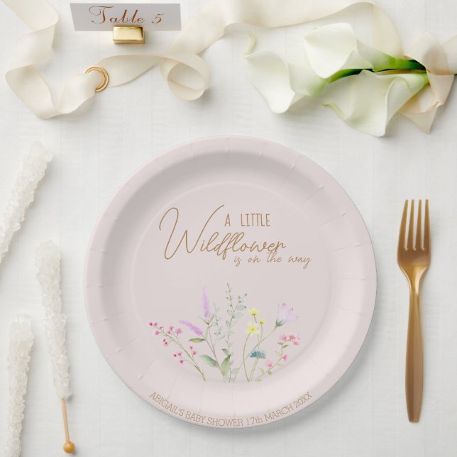 Assiettes En Carton Invitation de Baby shower de fille Fleur sauvage f (Mariage)