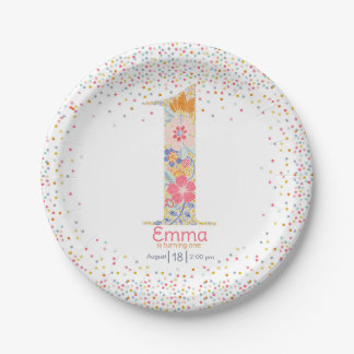 Assiettes En Carton Invitation de premier anniversaire floral fantaisi