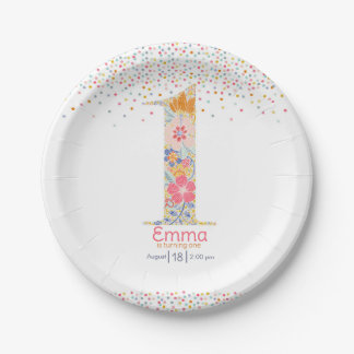 Assiettes En Carton Invitation de premier anniversaire floral fantaisi